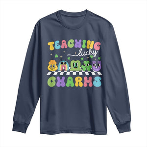 St Patricks Day Lucky Teacher Long Sleeve Shirt Teaching Lucky Charm Teachers TS10 Navy Print Your Wear