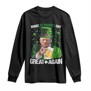 Funny Trump Make St. Paddy's Day Great Again Long Sleeve Shirt Lucky Shamrock American Flag TS10 Black Print Your Wear