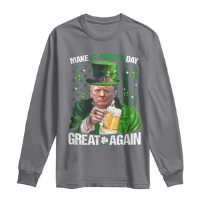 Funny Trump Make St. Paddy's Day Great Again Long Sleeve Shirt Lucky Shamrock American Flag TS10 Charcoal Print Your Wear