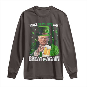 Funny Trump Make St. Paddy's Day Great Again Long Sleeve Shirt Lucky Shamrock American Flag TS10 Dark Chocolate Print Your Wear