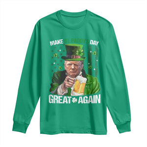 Funny Trump Make St. Paddy's Day Great Again Long Sleeve Shirt Lucky Shamrock American Flag TS10 Irish Green Print Your Wear