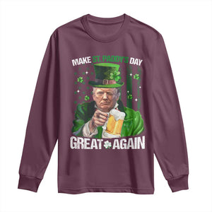 Funny Trump Make St. Paddy's Day Great Again Long Sleeve Shirt Lucky Shamrock American Flag TS10 Maroon Print Your Wear