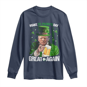 Funny Trump Make St. Paddy's Day Great Again Long Sleeve Shirt Lucky Shamrock American Flag TS10 Navy Print Your Wear