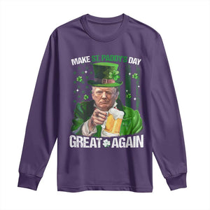 Funny Trump Make St. Paddy's Day Great Again Long Sleeve Shirt Lucky Shamrock American Flag TS10 Purple Print Your Wear