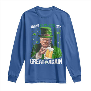 Funny Trump Make St. Paddy's Day Great Again Long Sleeve Shirt Lucky Shamrock American Flag TS10 Royal Blue Print Your Wear