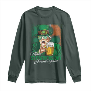 Funny Trump St Patricks Day Long Sleeve Shirt Make St Patricks Day Great Again TS10 Dark Forest Green Print Your Wear