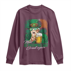 Funny Trump St Patricks Day Long Sleeve Shirt Make St Patricks Day Great Again TS10 Maroon Print Your Wear