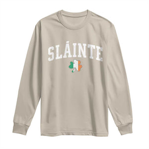 St Patricks Day Long Sleeve Shirt Retro Slainte Shamrock Lucky Irish Day Gift TS10 Sand Print Your Wear