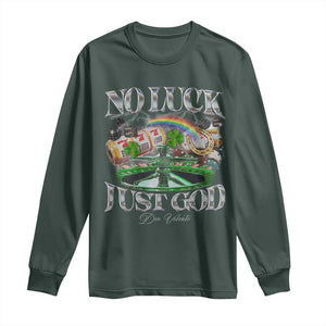 Vintage Christian Long Sleeve Shirt Retro No Luck Just God Funny St Patricks Day TS10 Dark Forest Green Print Your Wear