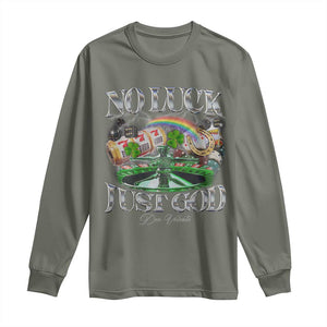 Vintage Christian Long Sleeve Shirt Retro No Luck Just God Funny St Patricks Day TS10 Military Green Print Your Wear