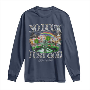 Vintage Christian Long Sleeve Shirt Retro No Luck Just God Funny St Patricks Day TS10 Navy Print Your Wear