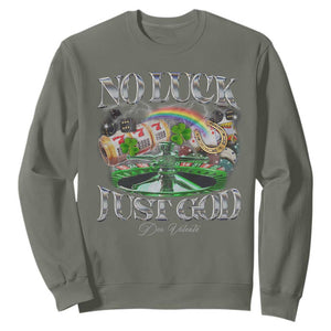 Vintage Christian Sweatshirt Retro No Luck Just God Funny St Patricks Day TS10 Military Green Print Your Wear