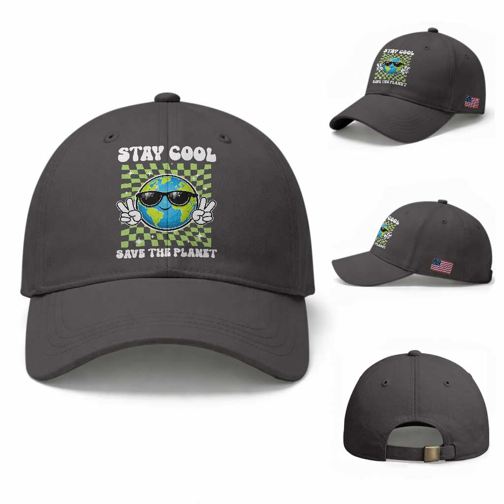 Groovy Earth Day Save The Planet Baseball Cap TS10 Baseball Cap Universal Fit Dark Gray Print Your Wear