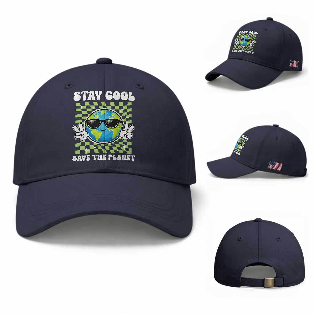 Groovy Earth Day Save The Planet Baseball Cap TS10 Baseball Cap Universal Fit Navy Print Your Wear