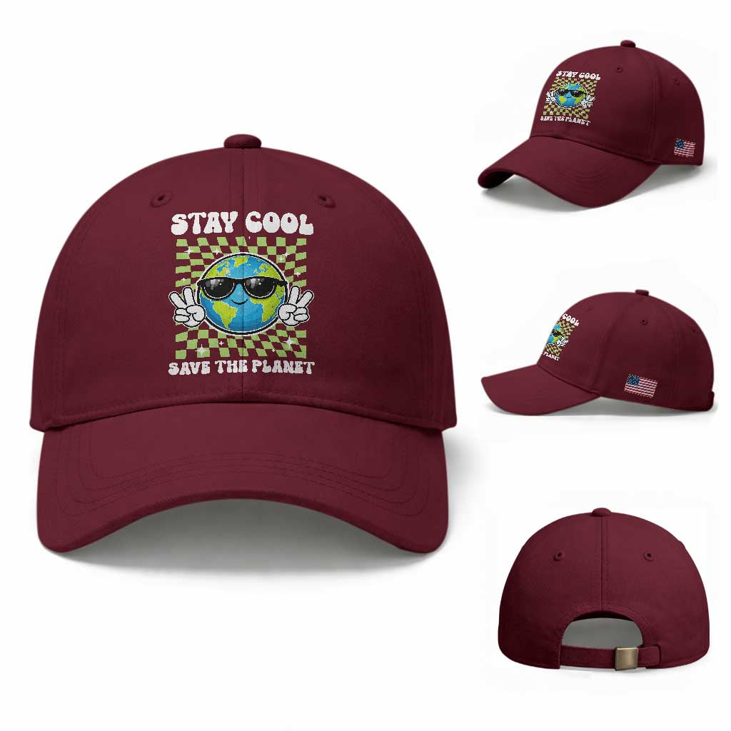 Groovy Earth Day Save The Planet Baseball Cap TS10 Baseball Cap Universal Fit Maroon Print Your Wear