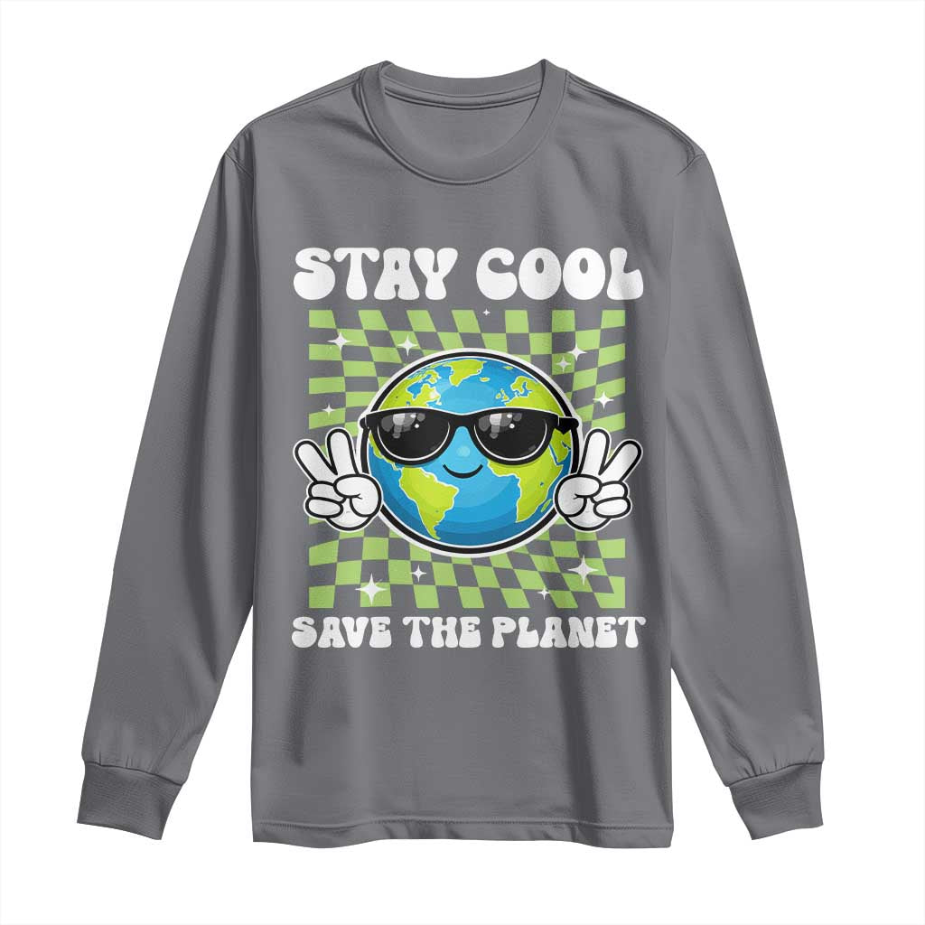 Groovy Earth Day Save The Planet Long Sleeve Shirt TS10 Charcoal Print Your Wear