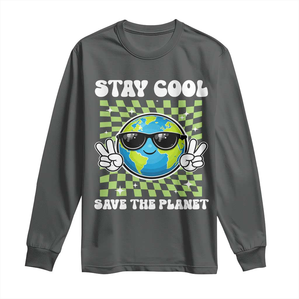 Groovy Earth Day Save The Planet Long Sleeve Shirt TS10 Dark Heather Print Your Wear