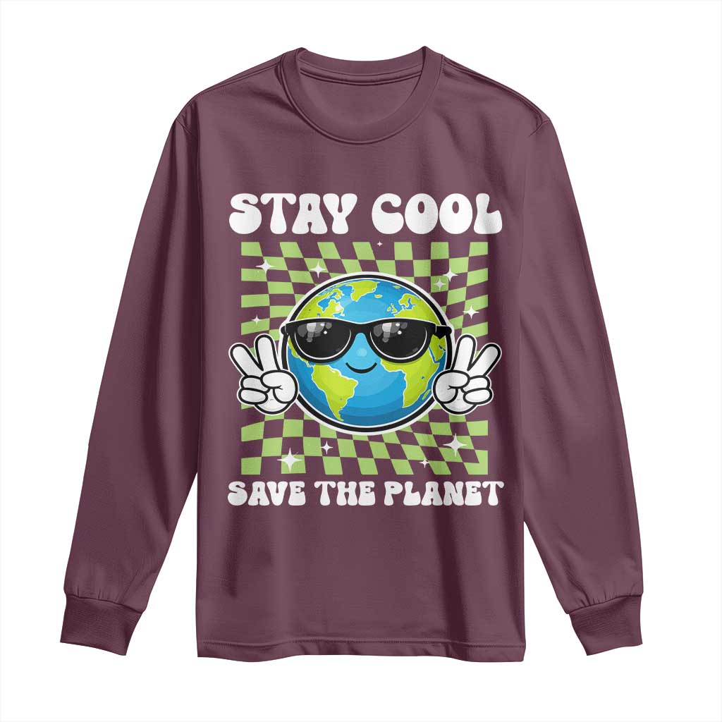 Groovy Earth Day Save The Planet Long Sleeve Shirt TS10 Maroon Print Your Wear