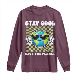 Groovy Earth Day Save The Planet Long Sleeve Shirt TS10 Maroon Print Your Wear