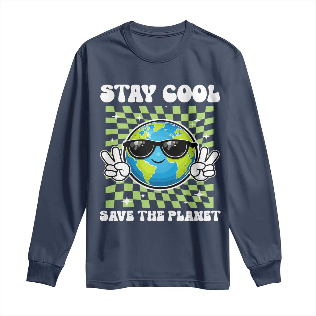 Groovy Earth Day Save The Planet Long Sleeve Shirt TS10 Navy Print Your Wear