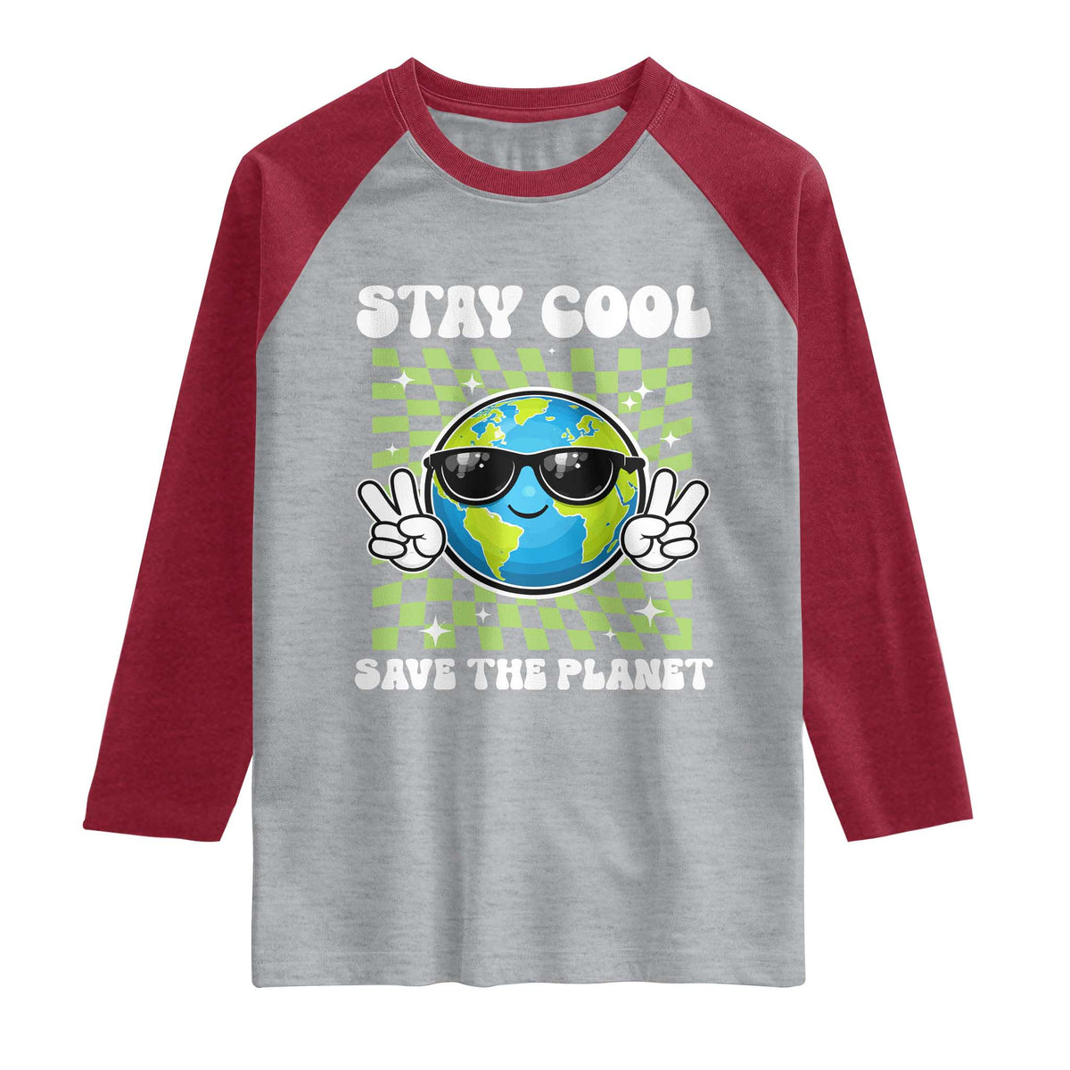 Groovy Earth Day Save The Planet Raglan Shirt TS10 Heather Gray Heather Red Print Your Wear