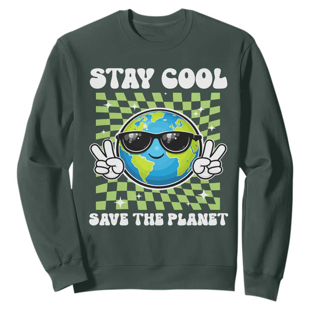 Groovy Earth Day Save The Planet Sweatshirt TS10 Dark Forest Green Print Your Wear