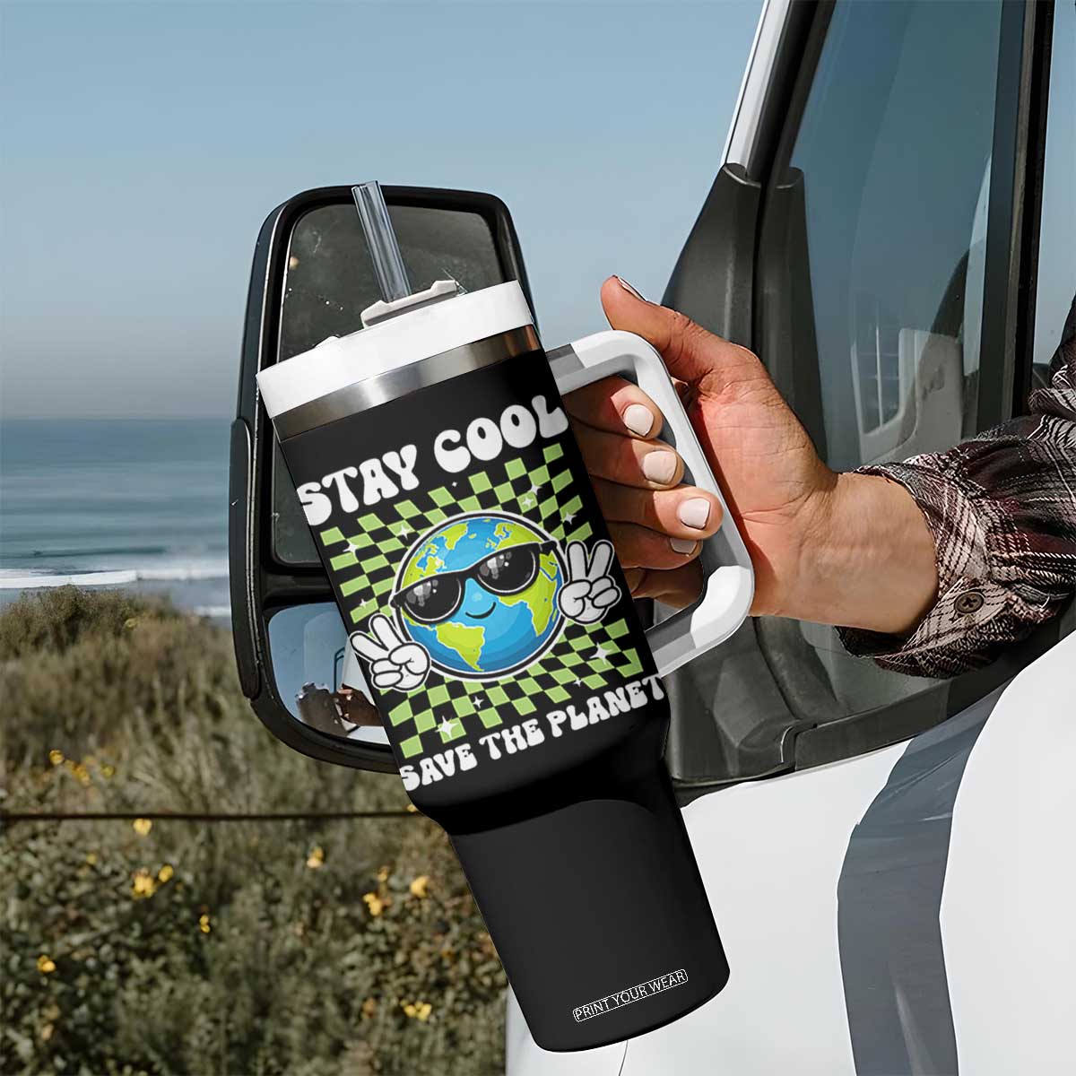 Groovy Earth Day Save The Planet Tumbler With Handle TS10 Print Your Wear
