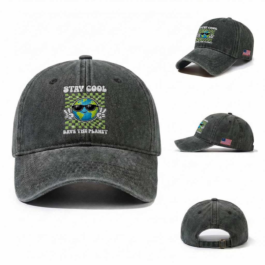 Groovy Earth Day Save The Planet Washed Cotton Baseball Cap TS10 Washed Cap Universal Fit Dark Green Print Your Wear