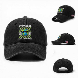 Groovy Earth Day Save The Planet Washed Cotton Baseball Cap TS10 Washed Cap Universal Fit Black Print Your Wear