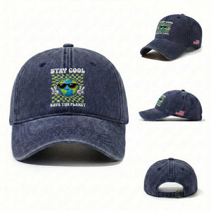 Groovy Earth Day Save The Planet Washed Cotton Baseball Cap TS10 Washed Cap Universal Fit Navy Print Your Wear