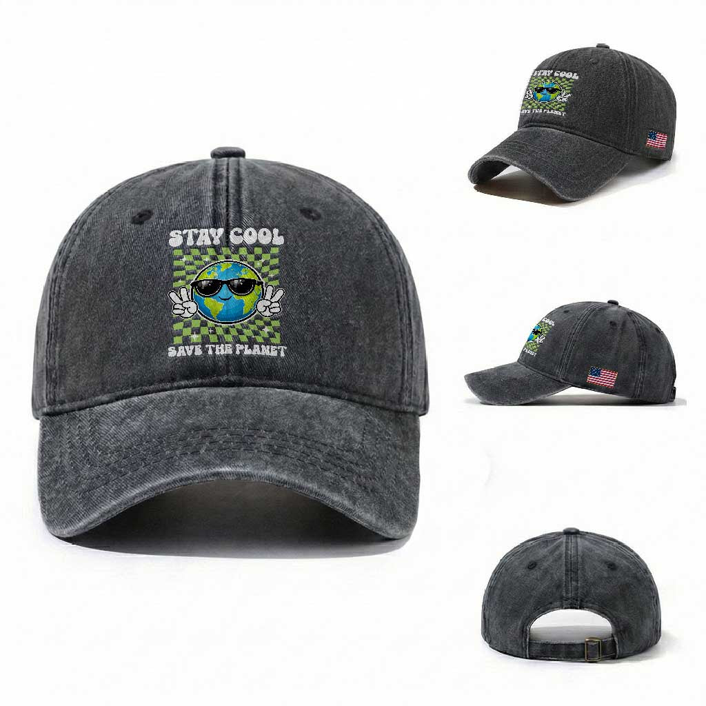 Groovy Earth Day Save The Planet Washed Cotton Baseball Cap TS10 Washed Cap Universal Fit Dark Gray Print Your Wear