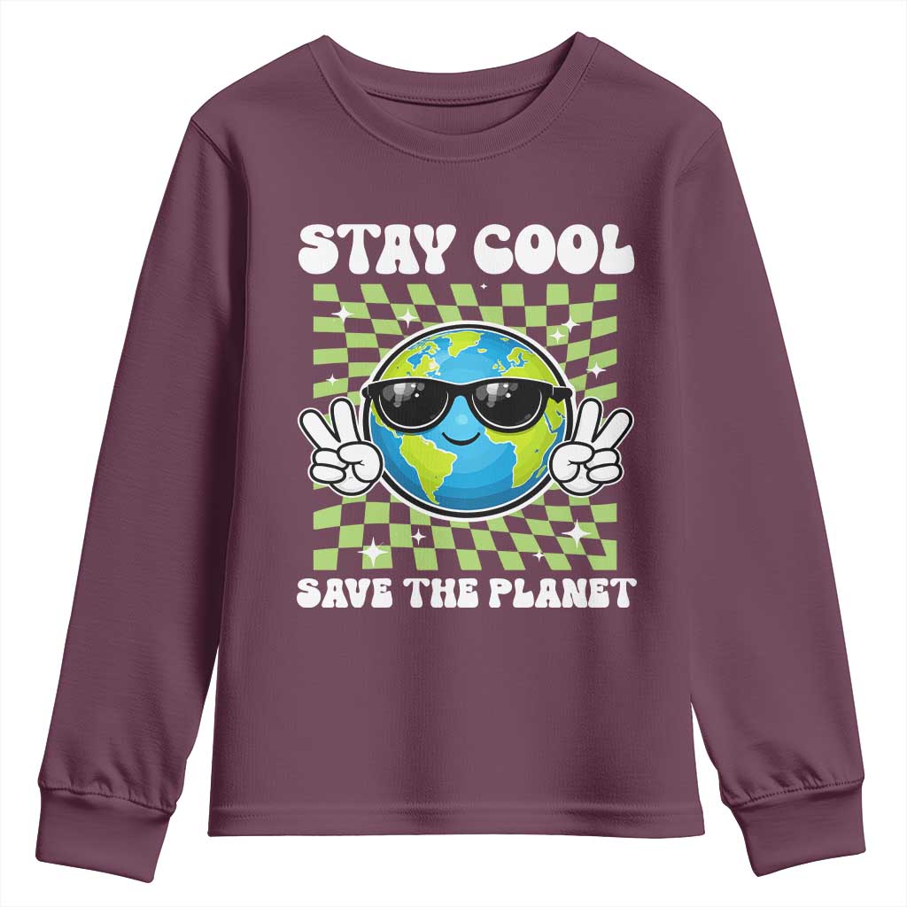 Groovy Earth Day Save The Planet Youth Sweatshirt TS10 Maroon Print Your Wear
