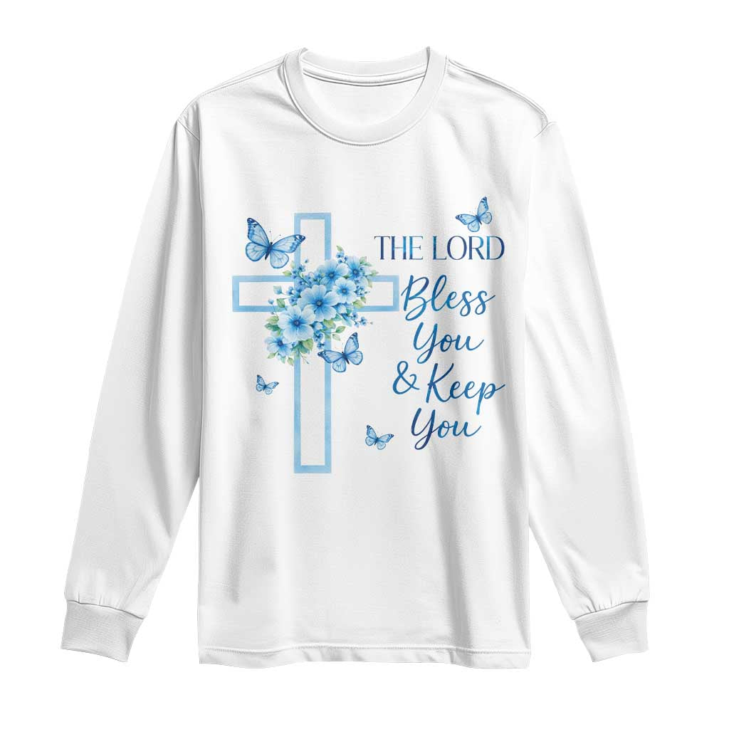Christian Jesus Long Sleeve Shirt The Lord Bless You Encouraging Bible Verse Butterfly Art TS10 White Print Your Wear