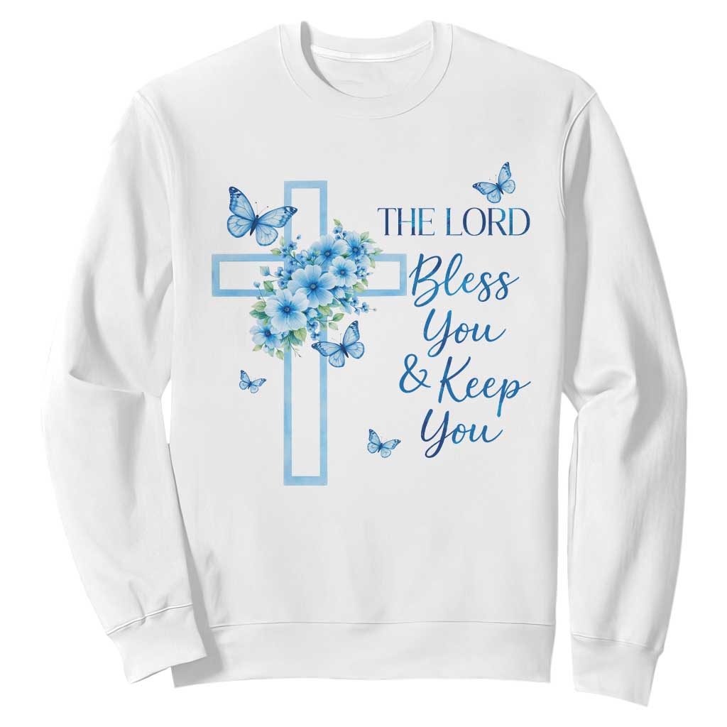Christian Jesus Sweatshirt The Lord Bless You Encouraging Bible Verse Butterfly Art TS10 White Print Your Wear