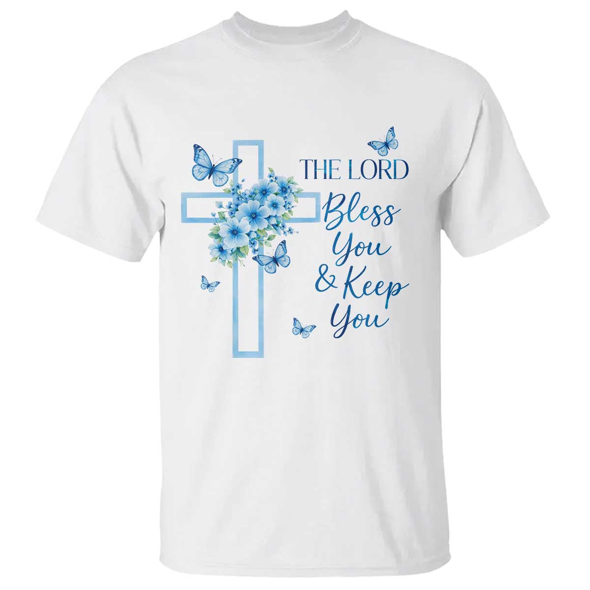 Christian Jesus T Shirt The Lord Bless You Encouraging Bible Verse Butterfly Art TS10 White Print Your Wear