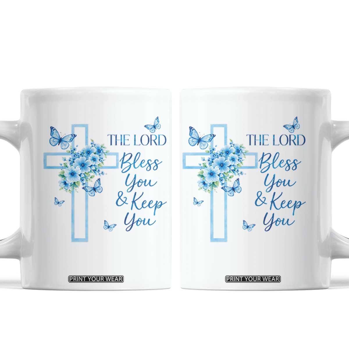 Christian Jesus Coffee Mug The Lord Bless You Encouraging Bible Verse Butterfly Art TS10 White Print Your Wear