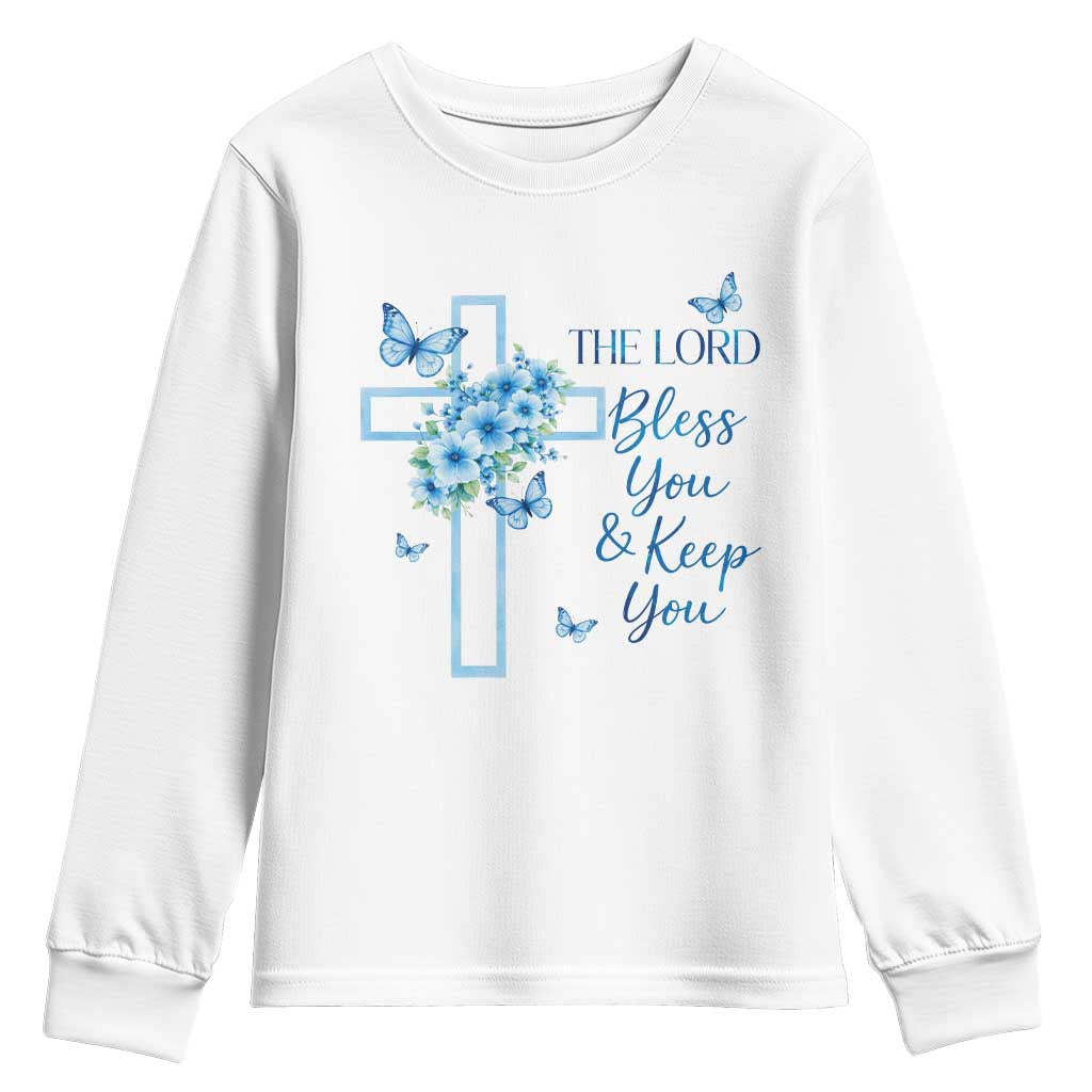 Christian Jesus Youth Sweatshirt The Lord Bless You Encouraging Bible Verse Butterfly Art TS10 White Print Your Wear