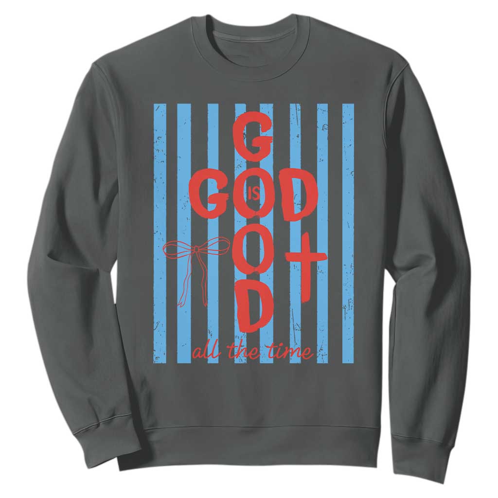 Christian Jesus Lovers Sweatshirt Striped Preppy God Is Good All The Time TS10 Dark Heather Print Your Wear