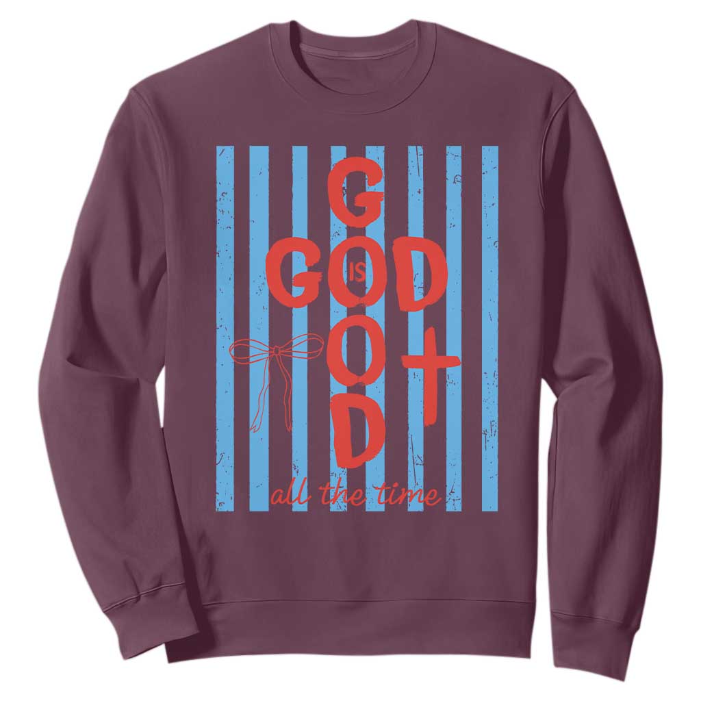 Christian Jesus Lovers Sweatshirt Striped Preppy God Is Good All The Time TS10 Maroon Print Your Wear