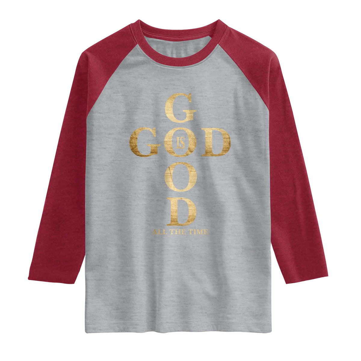 Christian Jesus Lovers Raglan Shirt God Is Good All The Time Cross TS10 Heather Gray Heather Red Print Your Wear