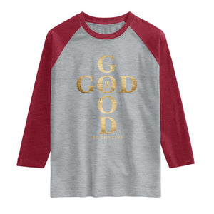 Christian Jesus Lovers Raglan Shirt God Is Good All The Time Cross TS10 Heather Gray Heather Red Print Your Wear