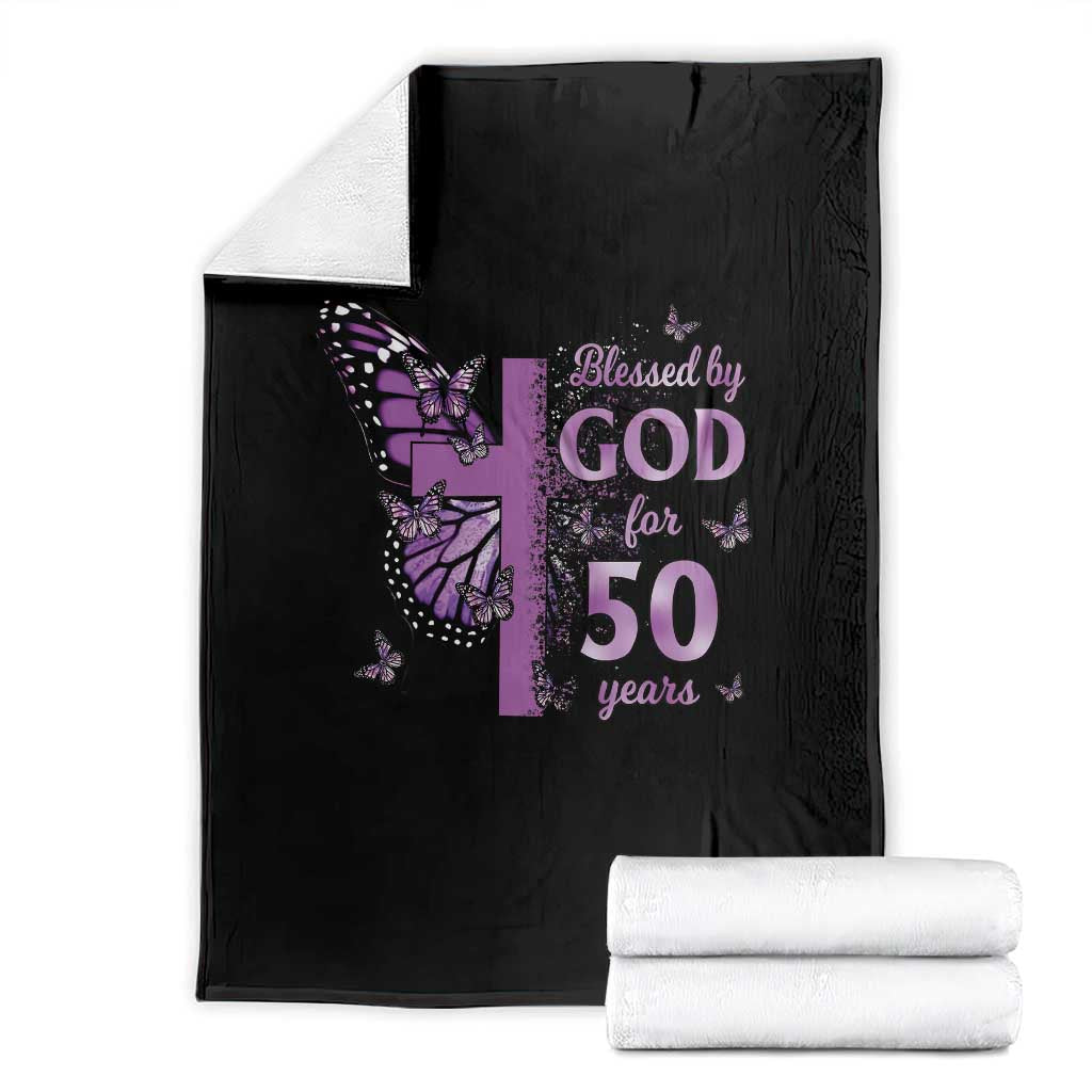 50th Birthday Gifts For Her Throw Blanket Blessed By God For 50 Years Christian Butterfly Cross TS10 Black Print Your Wear