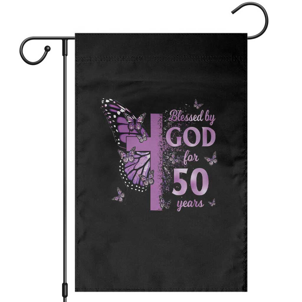 50th Birthday Gifts For Her Garden Flag Blessed By God For 50 Years Christian Butterfly Cross TS10 Black Print Your Wear