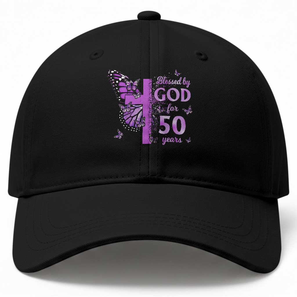 50th Birthday Gifts For Her Baseball Cap Blessed By God For 50 Years Christian Butterfly Cross TS10 Print Your Wear