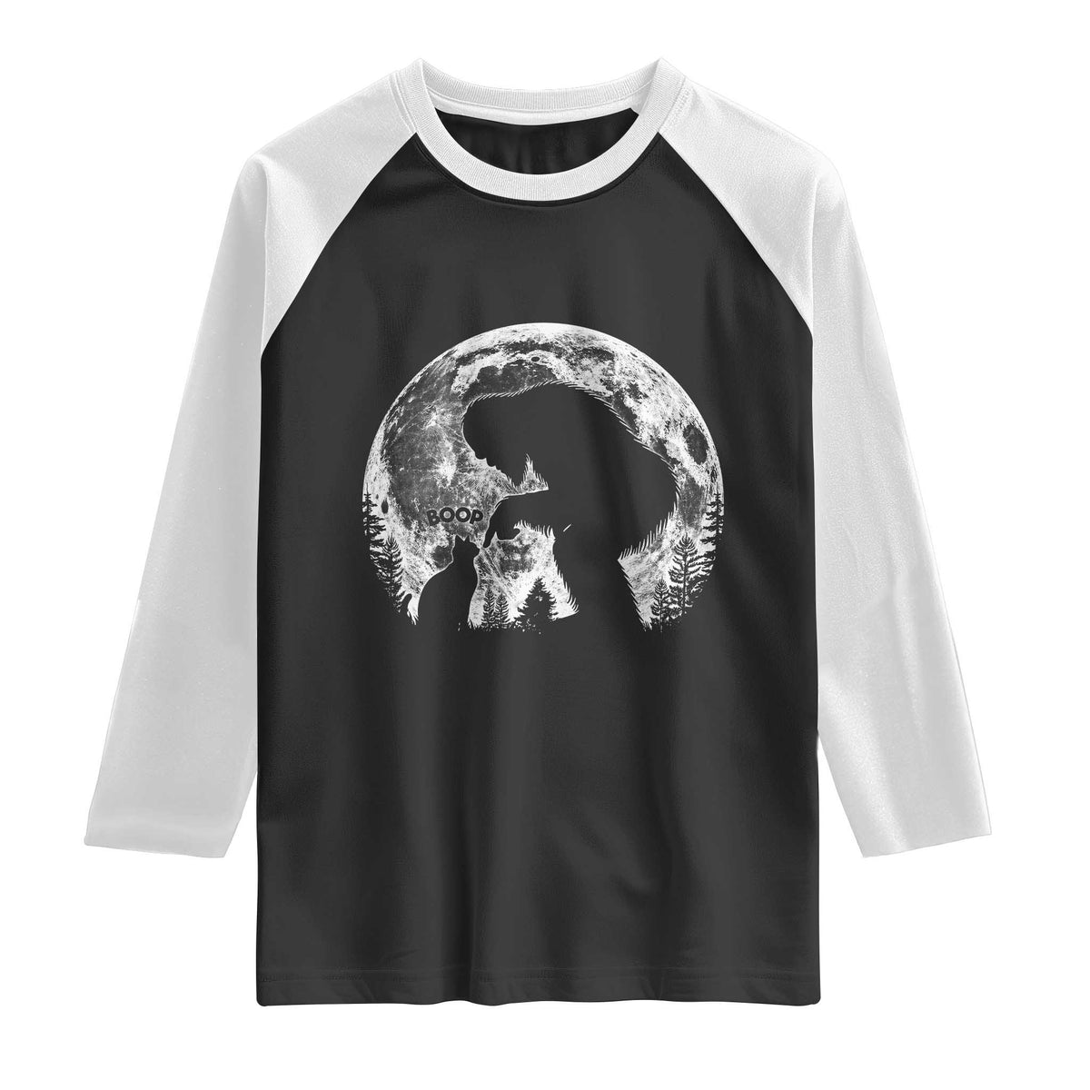 Fun Hand Boop Nose Bigfoot Cat Raglan Shirt Sasquatch Full Moon TS10 Black White Print Your Wear