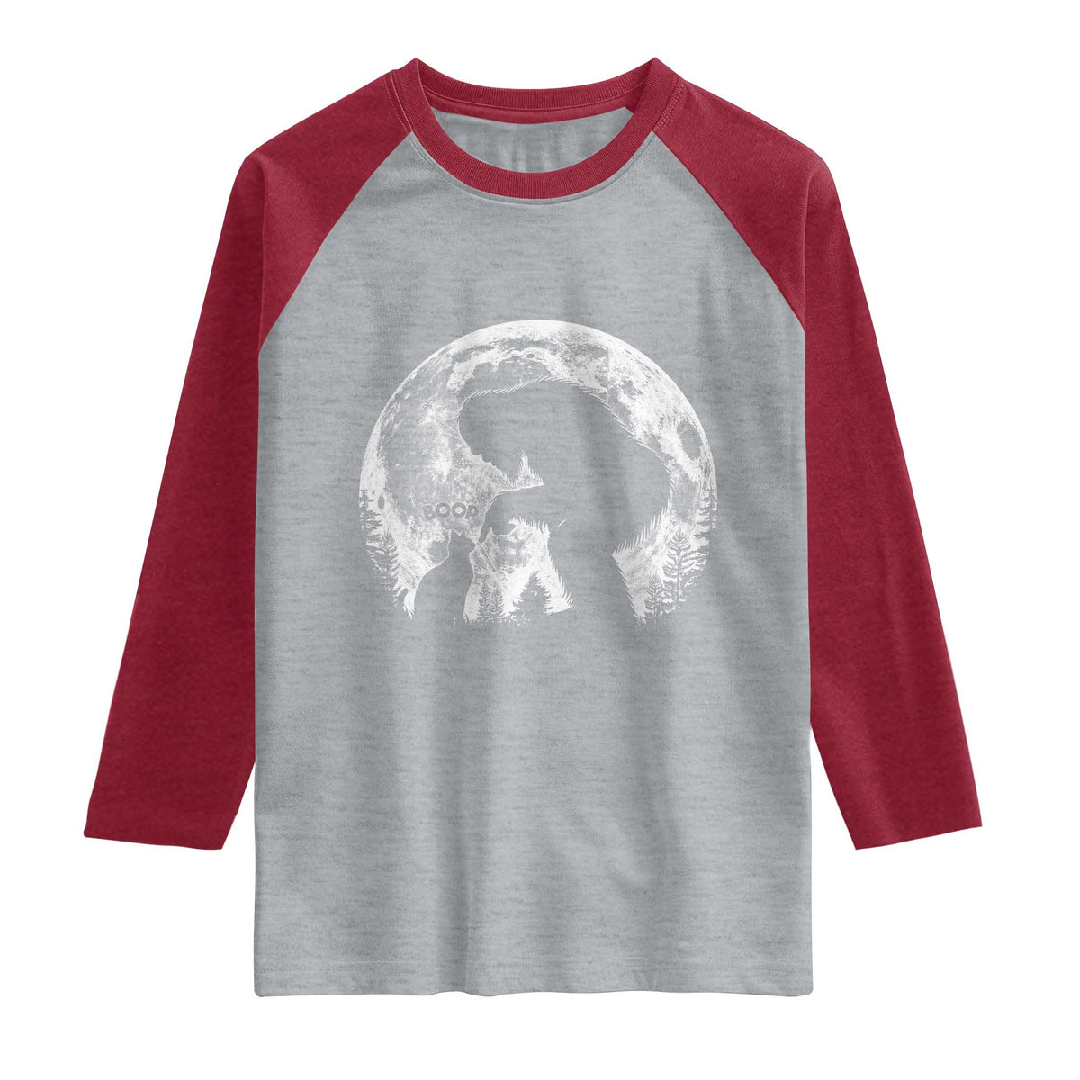 Fun Hand Boop Nose Bigfoot Cat Raglan Shirt Sasquatch Full Moon TS10 Heather Gray Heather Red Print Your Wear