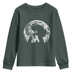 Fun Hand Boop Nose Bigfoot Cat Youth Sweatshirt Sasquatch Full Moon TS10 Dark Forest Green Print Your Wear