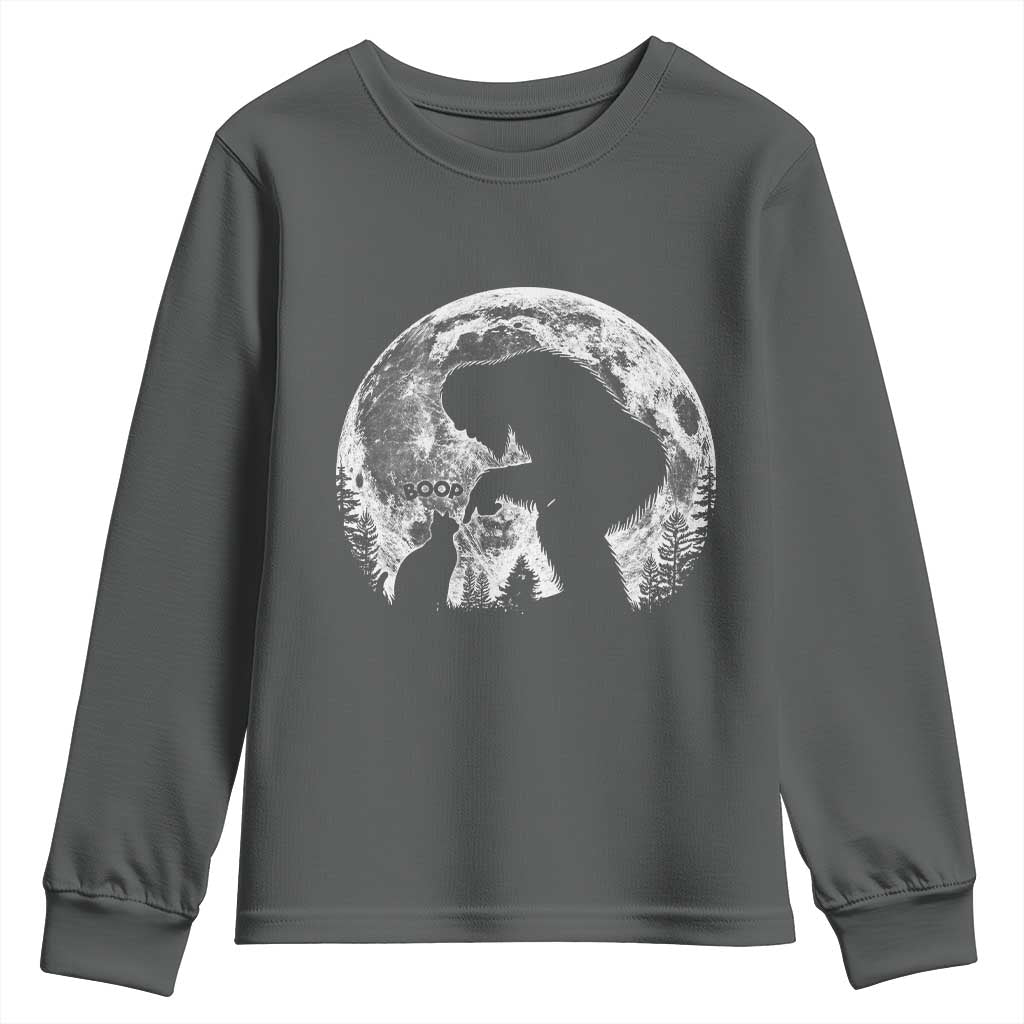 Fun Hand Boop Nose Bigfoot Cat Youth Sweatshirt Sasquatch Full Moon TS10 Dark Heather Print Your Wear