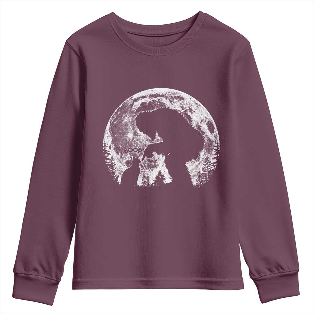Fun Hand Boop Nose Bigfoot Cat Youth Sweatshirt Sasquatch Full Moon TS10 Maroon Print Your Wear