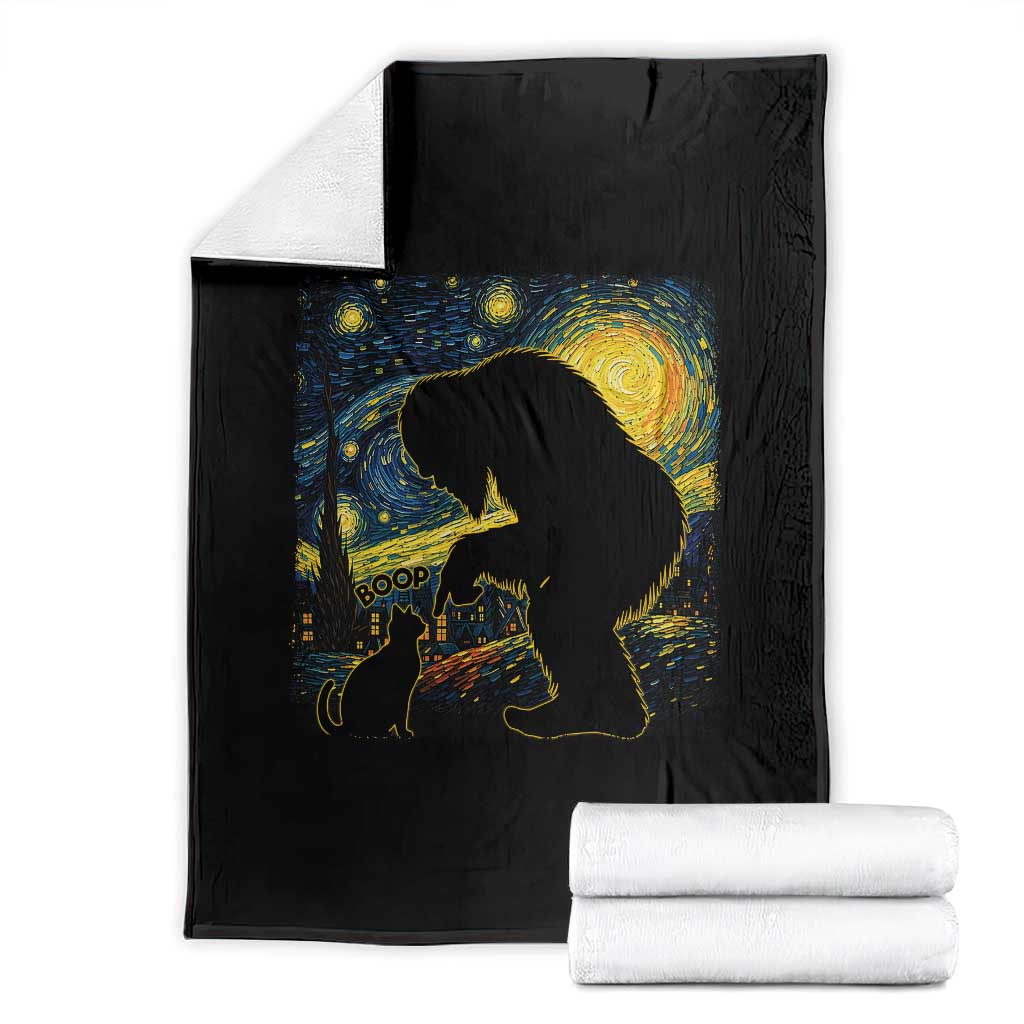 Fun Hand Boop Nose Bigfoot Cat Throw Blanket Sasquatch Starry Night Van Gogh TS10 Black Print Your Wear